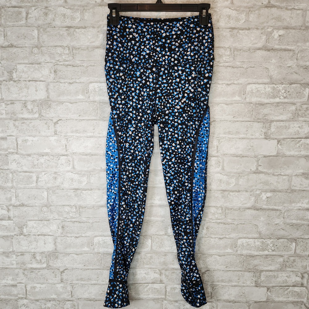 Beyond Yoga Leggings Blue Abstract Dot Print High Waisted Athletic Size L